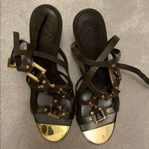 Gold and dark brown Tory Burch heels size 9